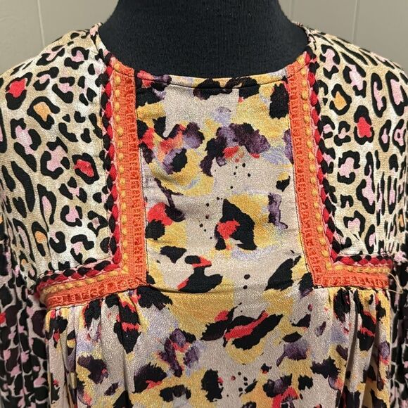 Anthropologie Bl^nk London JOELLE leopard print braid trim viscose boho top. Sm - Picture 5 of 9